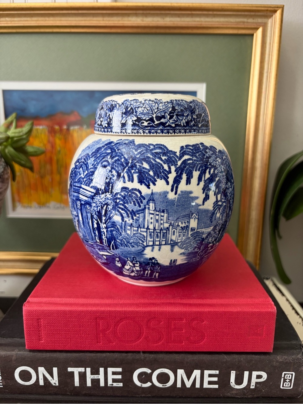 Ironstone Blue and White Porcelain Ginger Jar - Home Art